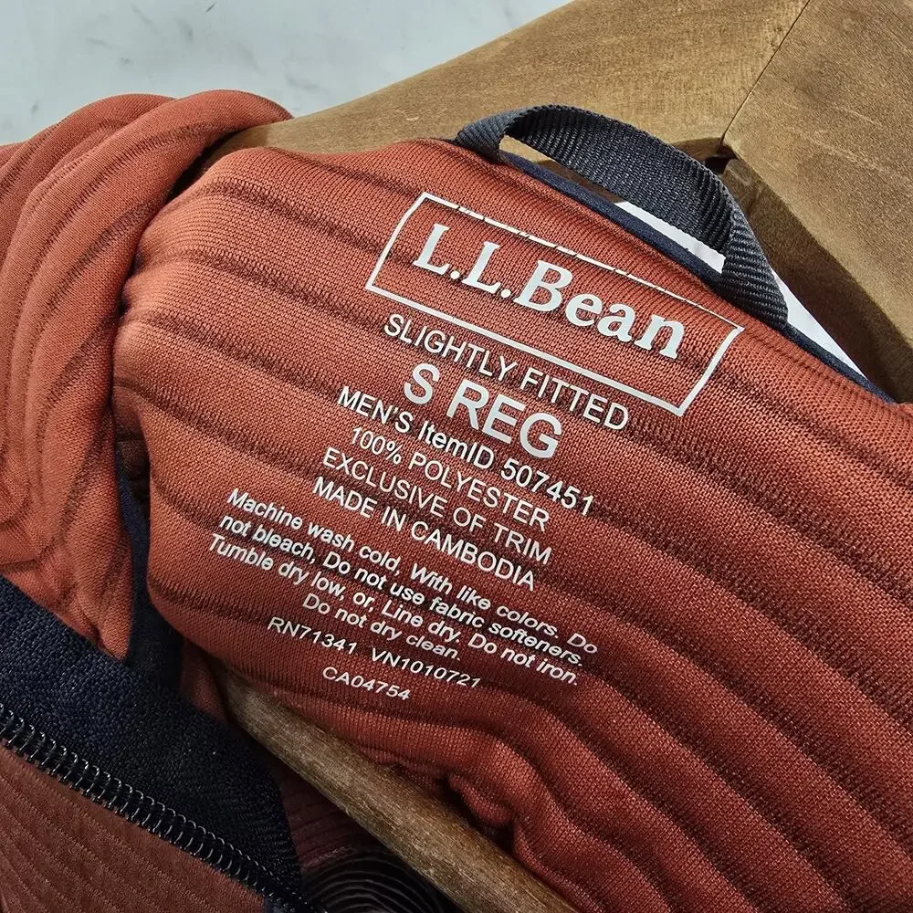 LL Bean Jacket Mens Small R Orange Airlight Hoodie Zip Quilted Slightly Fitted
